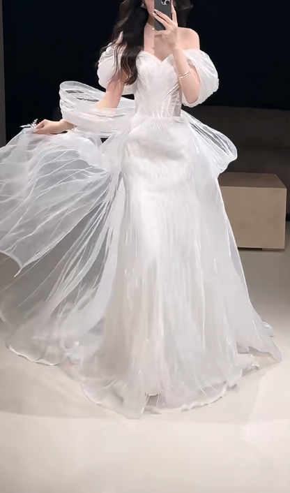 White Wedding Dress Sheath Tulle Bridal Gown DP06918
