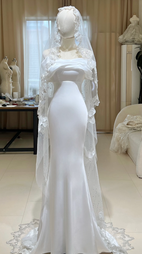White Wedding Dress Sheath Chiffon Bridal Gown DP06919