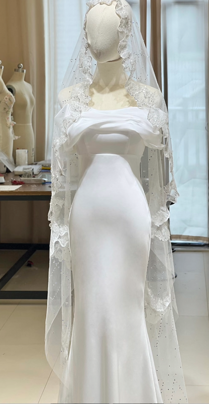 White Wedding Dress Sheath Chiffon Bridal Gown DP06919