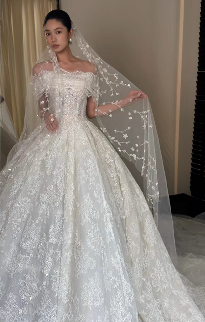 White Wedding Dress A-Line Lace Bridal Gown DP06920
