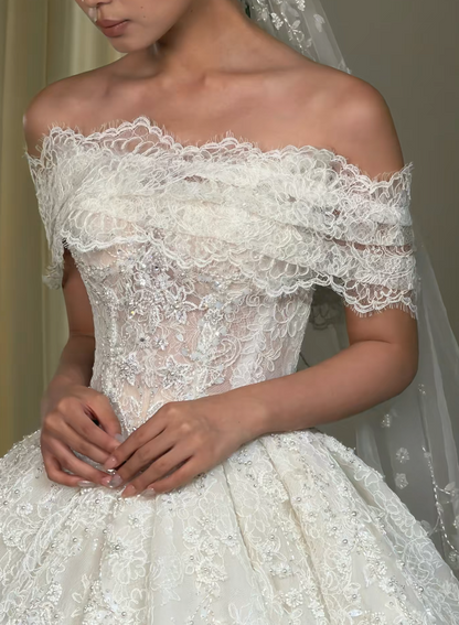 White Wedding Dress A-Line Lace Bridal Gown DP06920