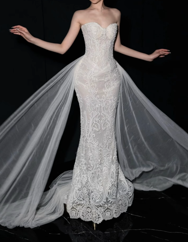 White Wedding Dress Sheath Lace Bridal Gown DP06922