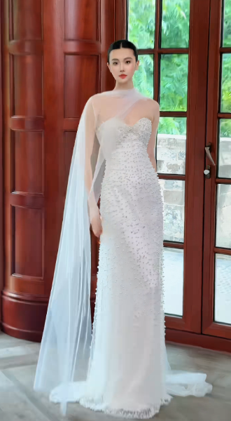 White Wedding Dress Sheath Chiffon Beaded Bridal Gown DP06924