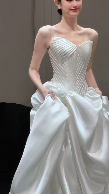 White Wedding Dress Sheath Satin Bridal Gown DP06926