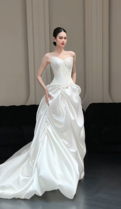 White Wedding Dress Sheath Satin Bridal Gown DP06926