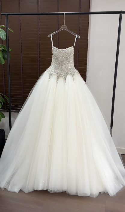 White Wedding Dress A-Line Tulle Bridal Gown DP06927