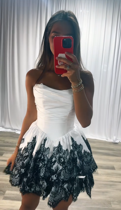Cute White  A-Line Satin Birthday Dress Short Homecoming Dress DP06931