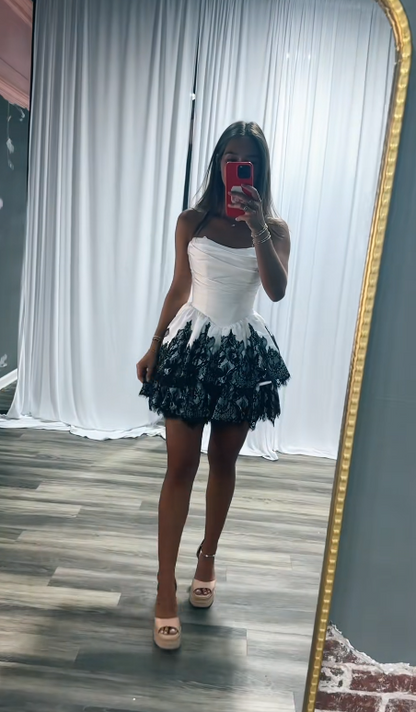 Cute White  A-Line Satin Birthday Dress Short Homecoming Dress DP06931