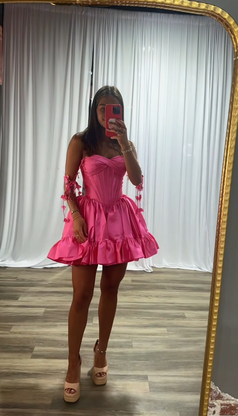 Cute Pink  A-Line Satin Birthday Dress Short Homecoming Dress DP06932