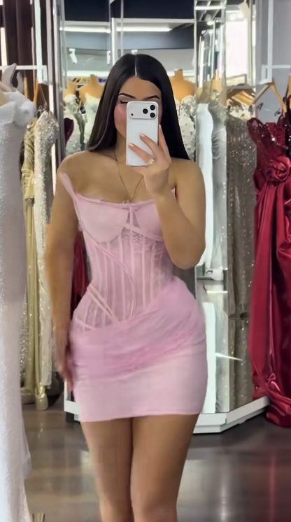 Cute Pink  Sheath Tulle Birthday Dress Short Homecoming Dress DP06933