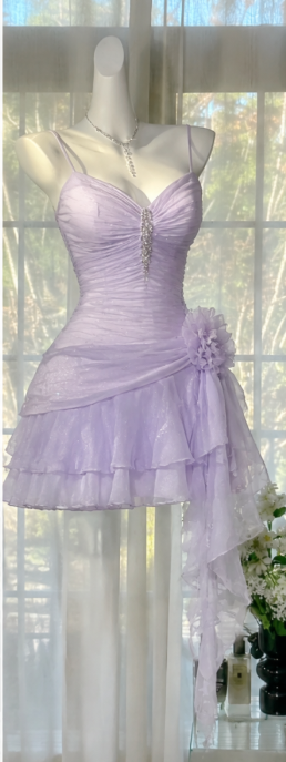 Cute Purple Sheath Chiffon Birthday Dress Short Homecoming Dress DP06934