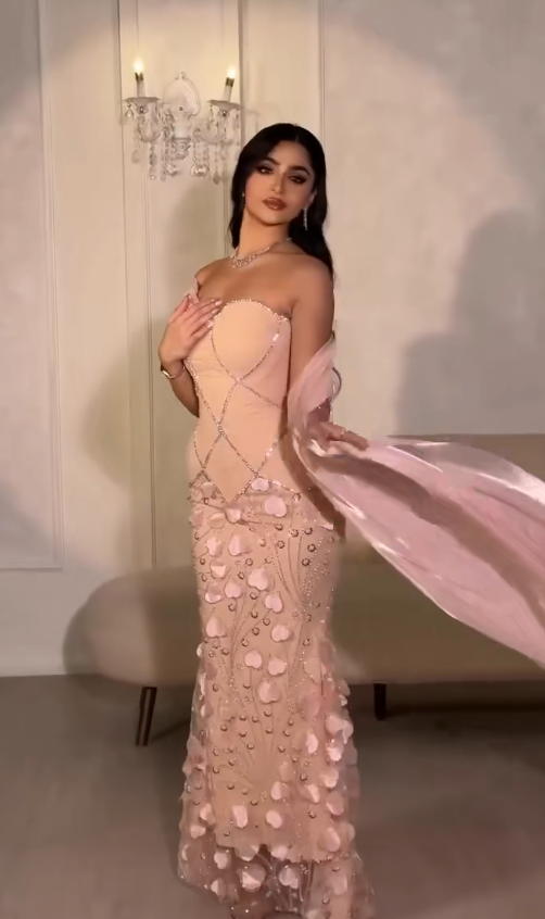 Chic Pink Sheath Tulle Appliques Long Prom Dress DP06947