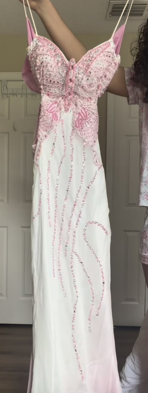 Hübsches weißes Abschlussballkleid Scheide Chiffon Perlen Lang Abendkleid DP06959