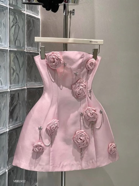 Pretty Pink A-Line Satin Short Homecoming Dress  DP06961