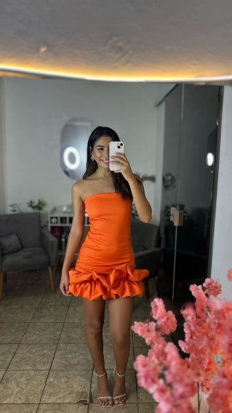 Hübsches oranges Satin-Minikleid DP06971