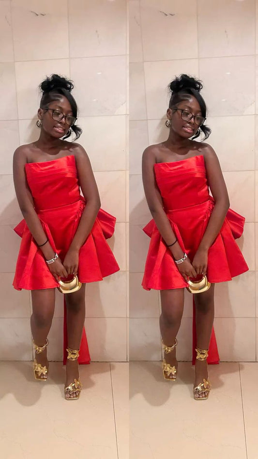 Hübsches rotes Satin-Cocktailkleid in A-Linie DP06972
