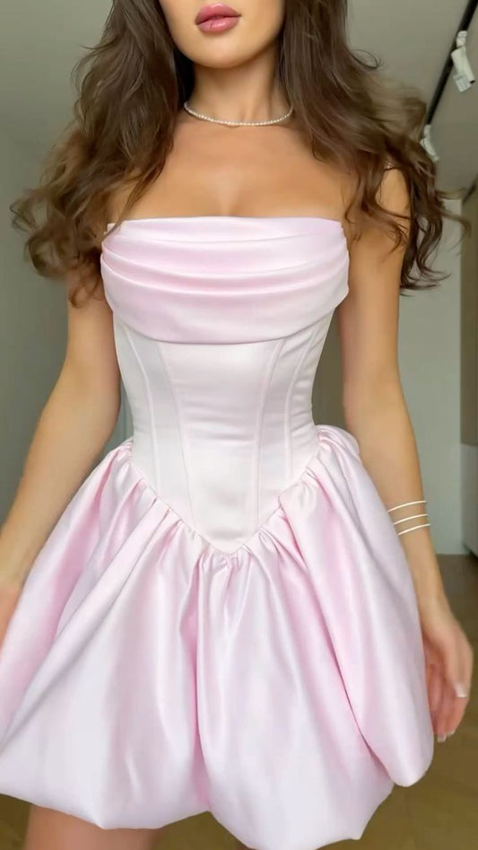 Kurzes A-Linien Satin Homecoming Kleid in Pretty Pink DP06975
