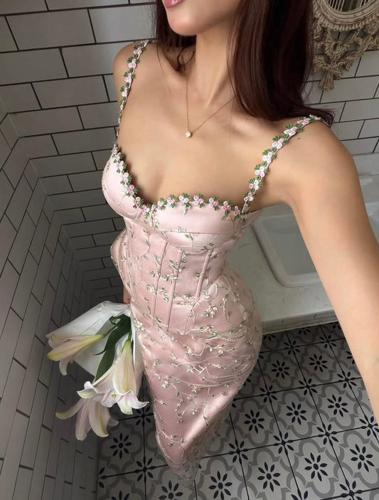 Fashion Pink Sheath Satin Long Prom Dress DP06991