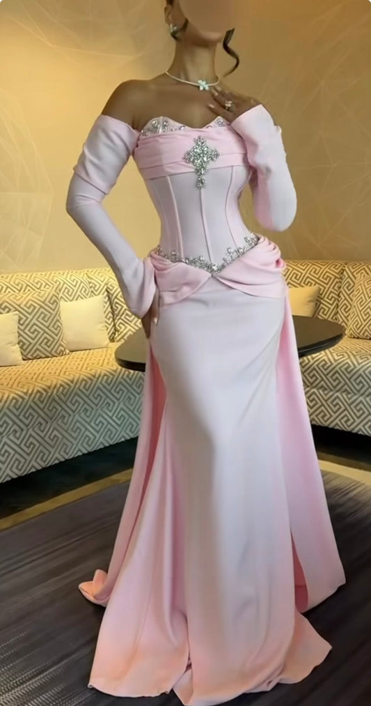 Fashion Pink Sheath Chiffon Long Prom Dress DP06995