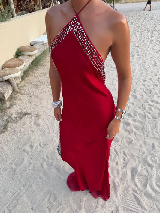 Fashion Red Sheath Satin Long Prom Dress DP06997