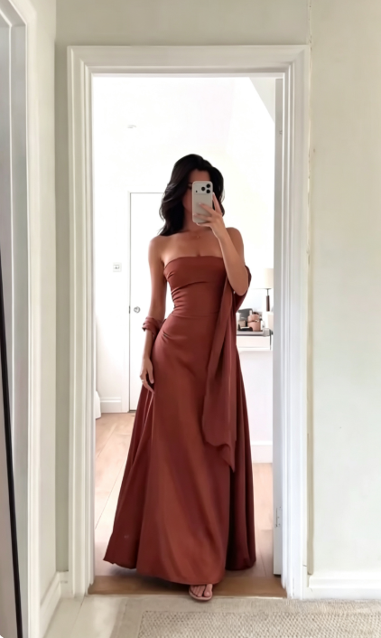 Fashion Brown Sheath Satin Long Prom Dress DP07000