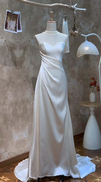 Simple White Sheath Satin Bridal Gown DP07001