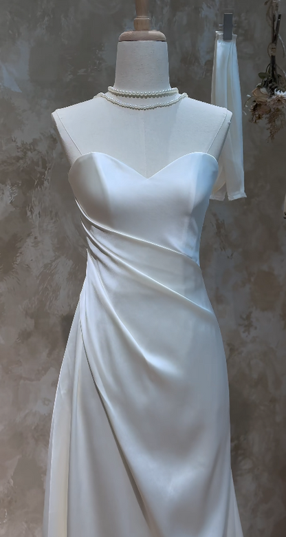 Simple White Sheath Satin Bridal Gown DP07001