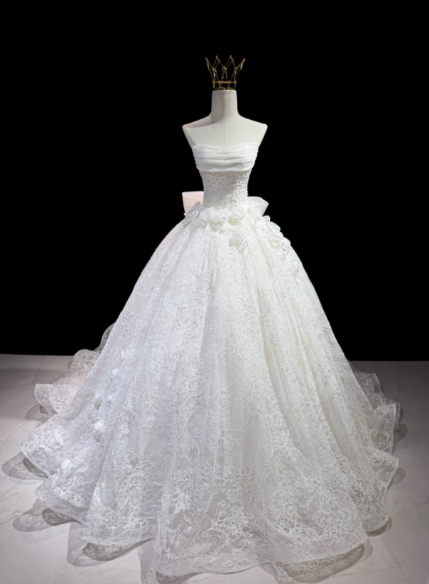 Simple White A-Line Lace Bridal Gown DP07003