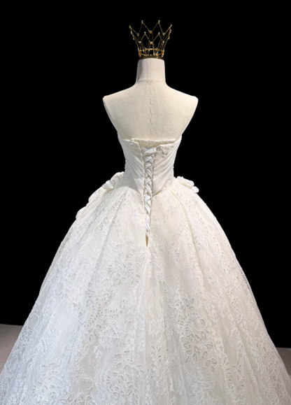 Simple White A-Line Lace Bridal Gown DP07003
