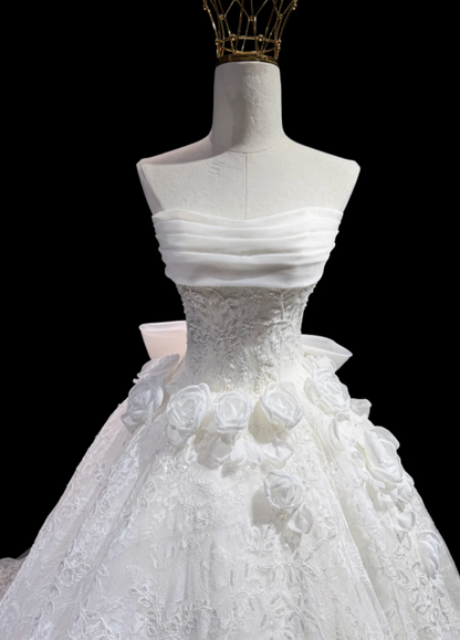 Simple White A-Line Lace Bridal Gown DP07003