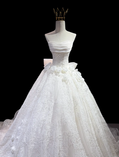Simple White A-Line Lace Bridal Gown DP07003