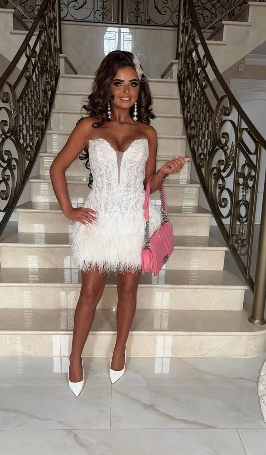 Robe de bal de retour au lycée courte, chic et blanche, en tulle A-line DP07024