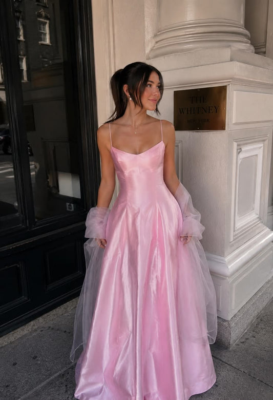 Robe de bal rose chic, fourreau, satin, longue, DP07028