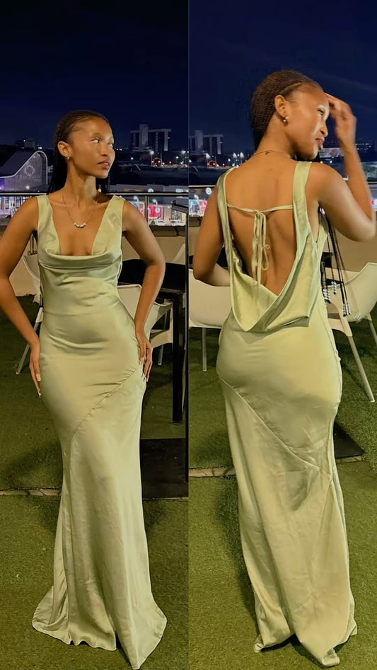Chic Green Prom Dress Sheath Satin Long Evening Dress DP07031