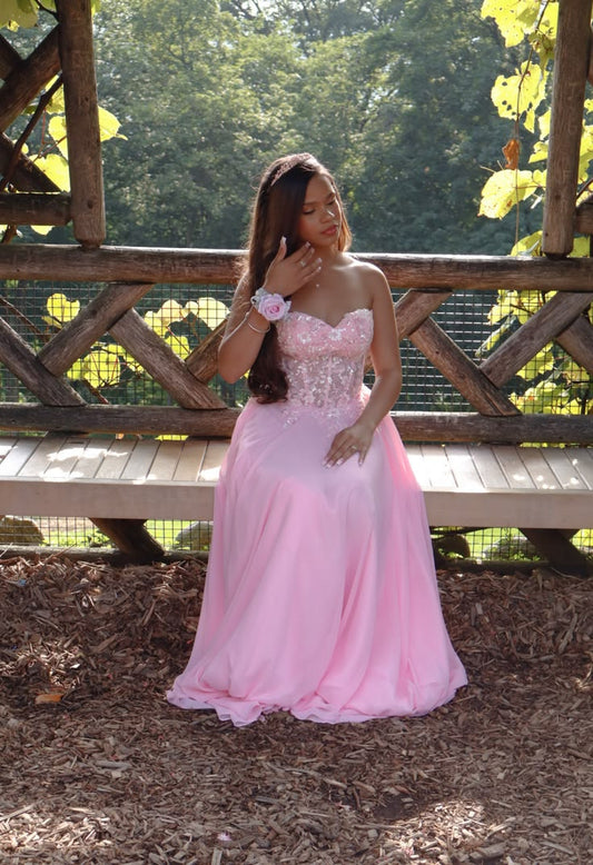 Élégante Robe de Bal Rose Fourreau en Satin Longue Robe de Soirée DP07033