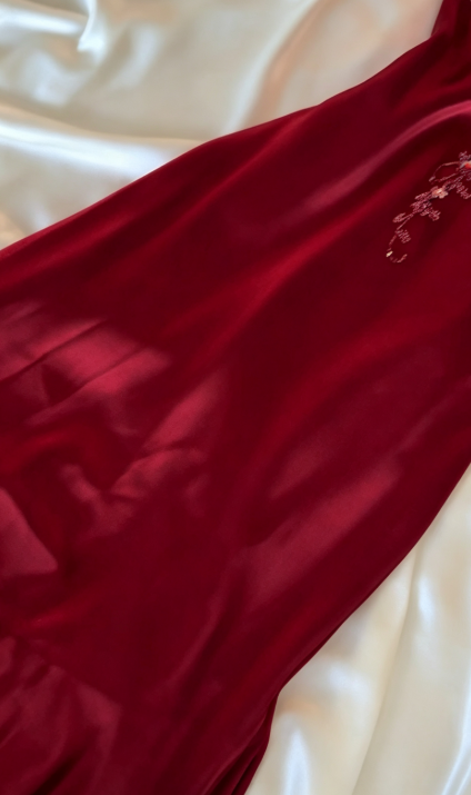 Chic Burgundy Prom Dress Sheath Satin Long Evening Dress DP07038