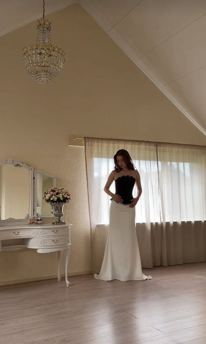 Elegantes weißes Abschlussballkleid Scheide Satin Langes Abendkleid DP07040