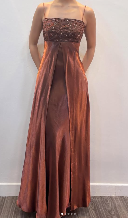 Glamouröses braunes Ballkleid, Scheide, Satin, langes Abendkleid DP07042