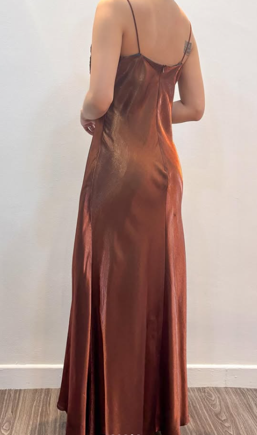 Glamouröses braunes Ballkleid, Scheide, Satin, langes Abendkleid DP07042
