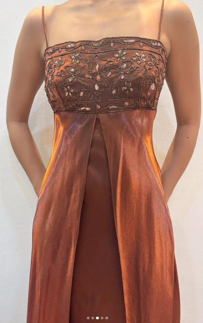 Glamours Brown Prom Dress Sheath Satin Long Evening Dress DP07042