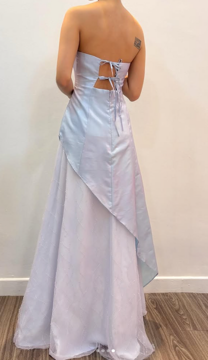 Glamours Pale Blue Prom Dress Sheath Satin Long Evening Dress DP07043