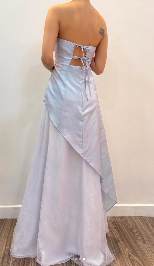 Glamours blassblaues Ballkleid Etui-Schnitt Satin Langes Abendkleid DP07043
