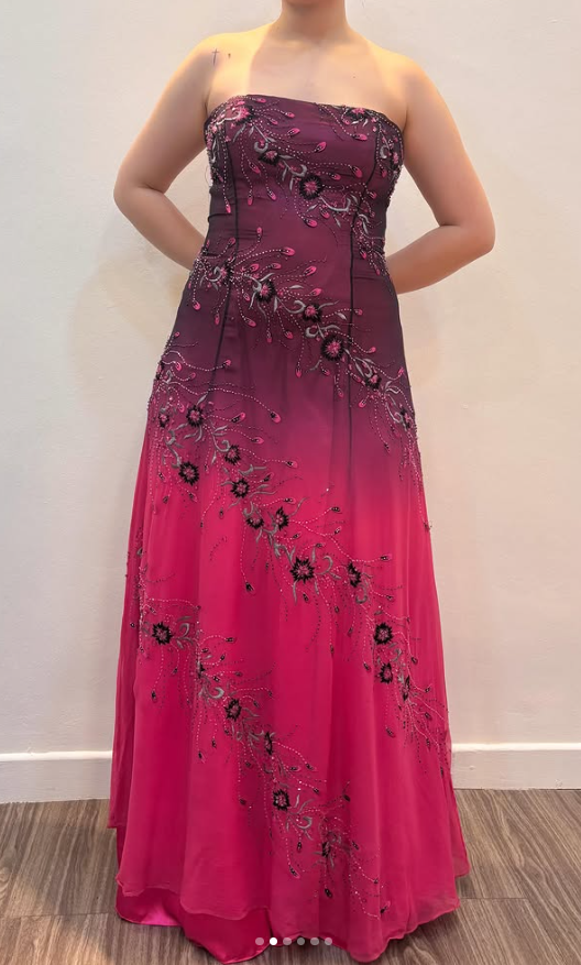 Glamouröses heißpinkes Abschlussballkleid Etuikleid Chiffon Perlenbesetztes langes Abendkleid DP07044
