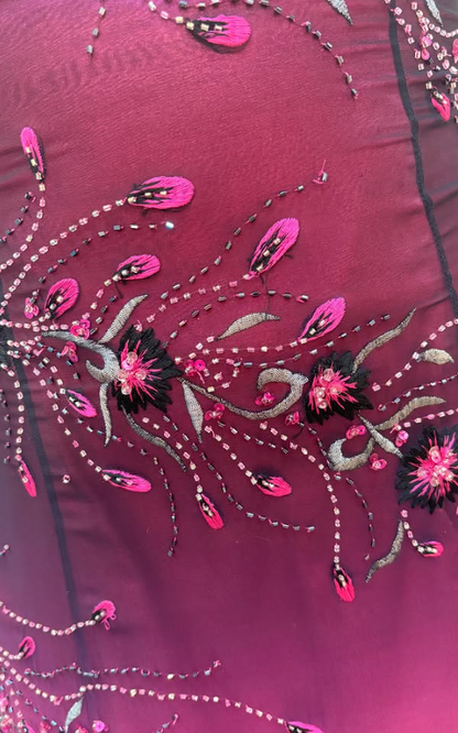 Glamours Hot Pink Prom Dress Sheath Chiffon Beaded Long Evening Dress DP07044