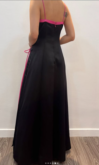 Glamours Black Prom Dress Sheath Satin Long Evening Dress DP07047