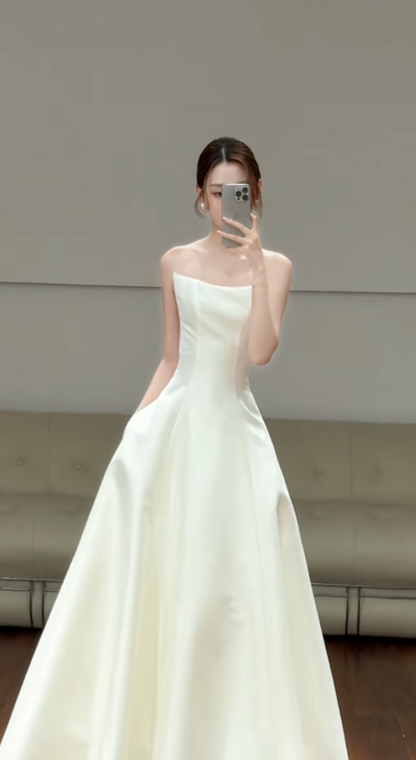 Glamours White Bridal Gown Satin A-Line Wedding Dress DP07053