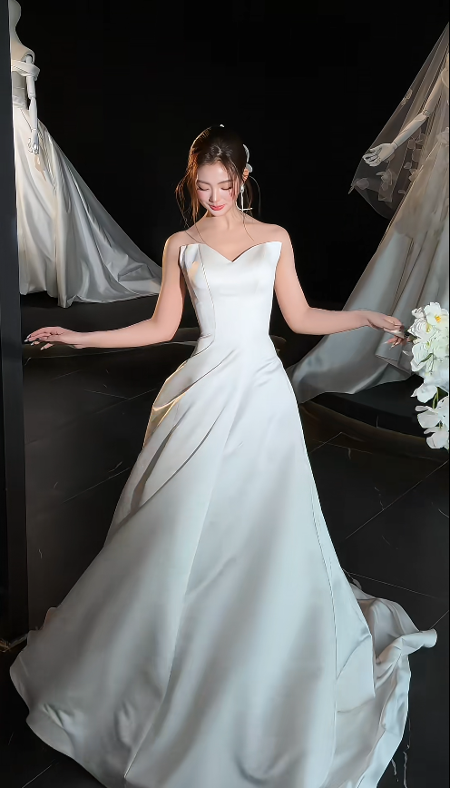 Glamours White Bridal Gown Satin A-line Wedding Dress DP07055