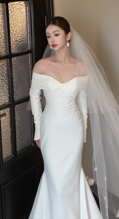 Glamours White Bridal Gown Satin Mermaid Wedding Dress DP07058