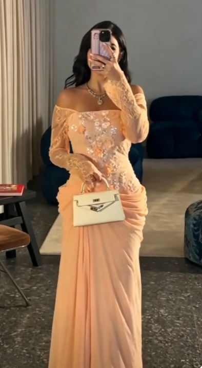 Glamours Orange Evening Gown Chiffon Sheath Long Prom Dress DP07062
