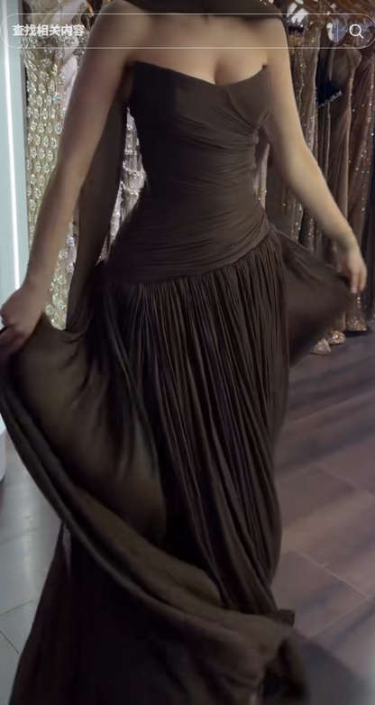 Glamours Brown Evening Gown Chiffon Sheath Long Prom Dress  DP07064